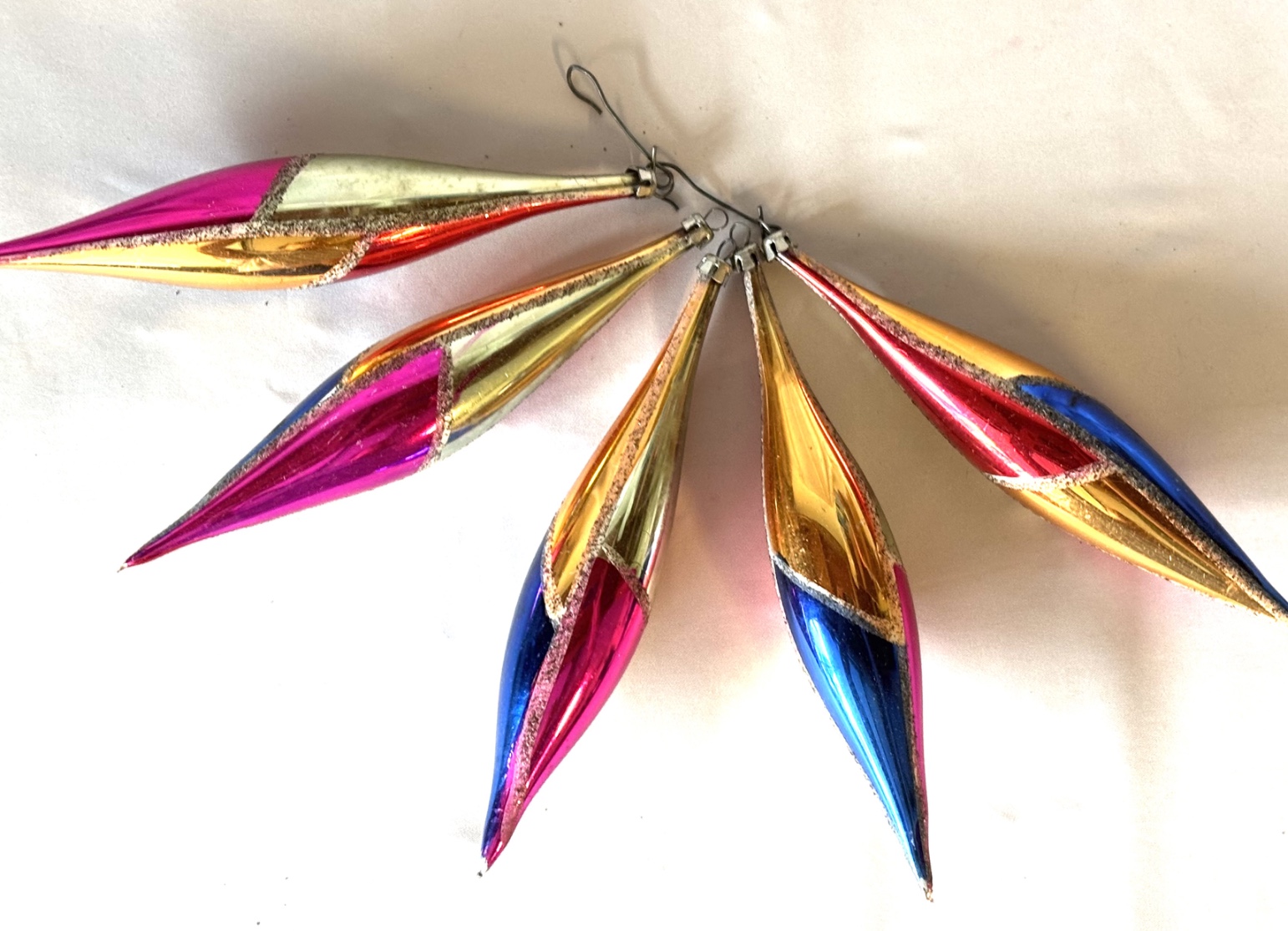 Vintage Icicle Christmas Ornaments in Box, Multi Color Stripe Glitter Teardrop Ornaments 1950s - Image 2