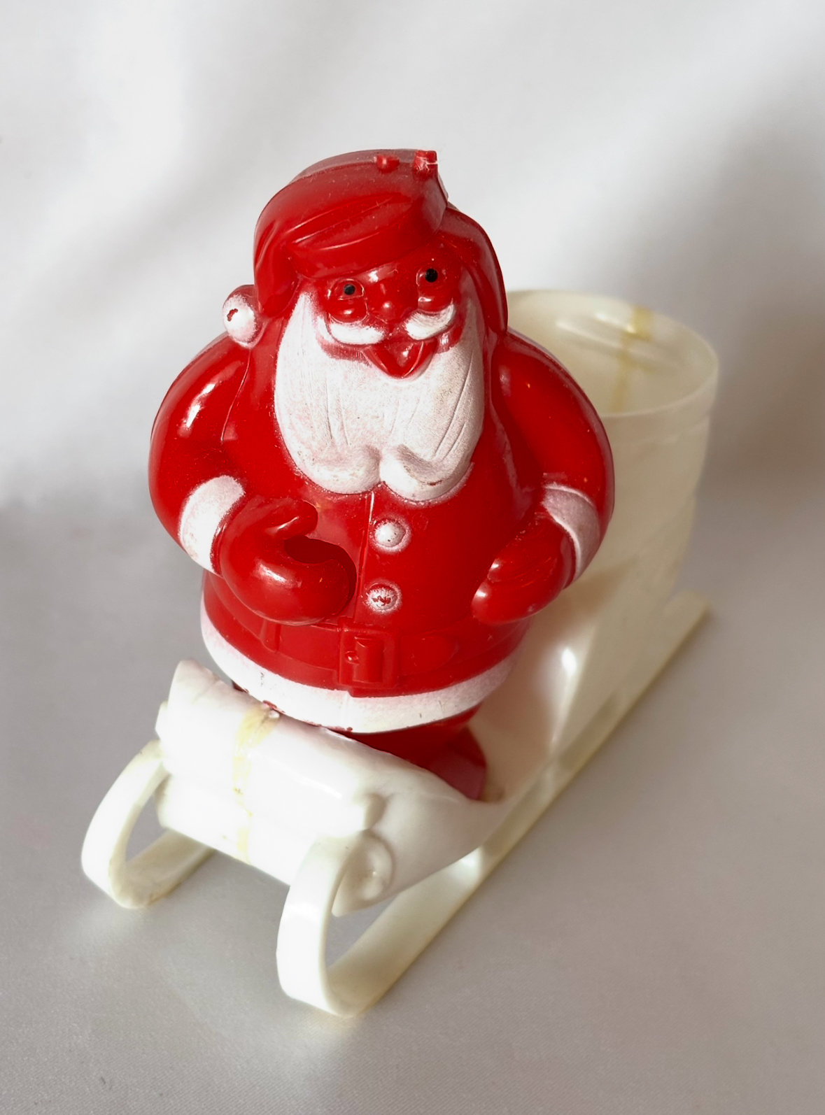 Vintage Rosbro Santa in Sleigh Candy Container Plastic Christmas Decor 1950s