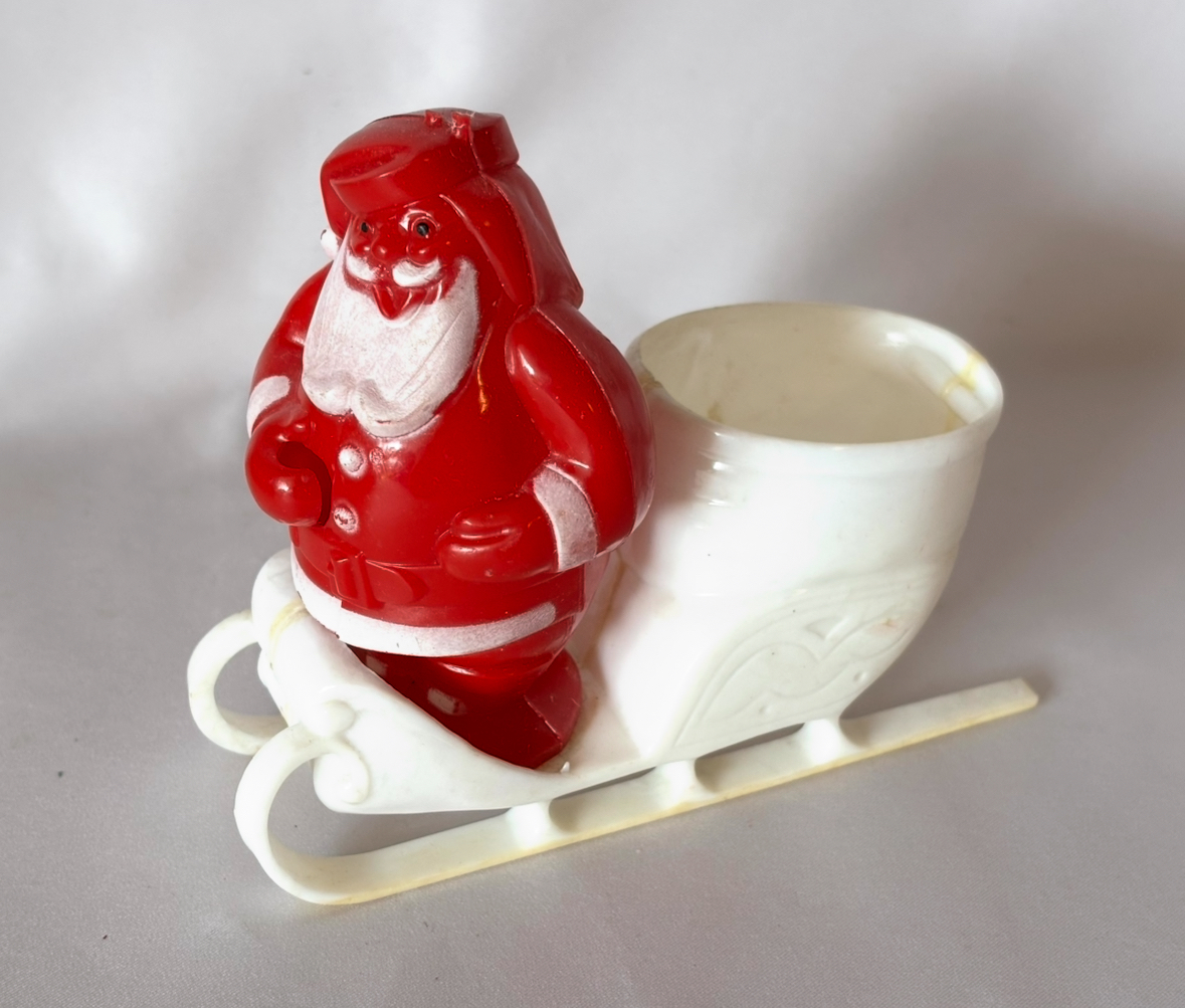 Vintage Rosbro Santa in Sleigh Candy Container Plastic Christmas Decor 1950s - Image 2
