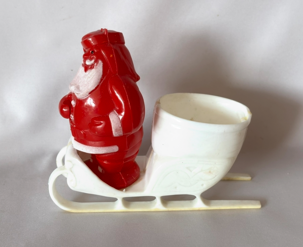 Vintage Rosbro Santa in Sleigh Candy Container Plastic Christmas Decor 1950s - Image 3