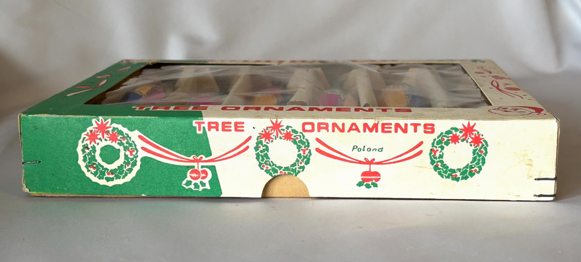 Vintage Icicle Christmas Ornaments in Box, Multi Color Stripe Glitter Teardrop Ornaments 1950s - Image 5