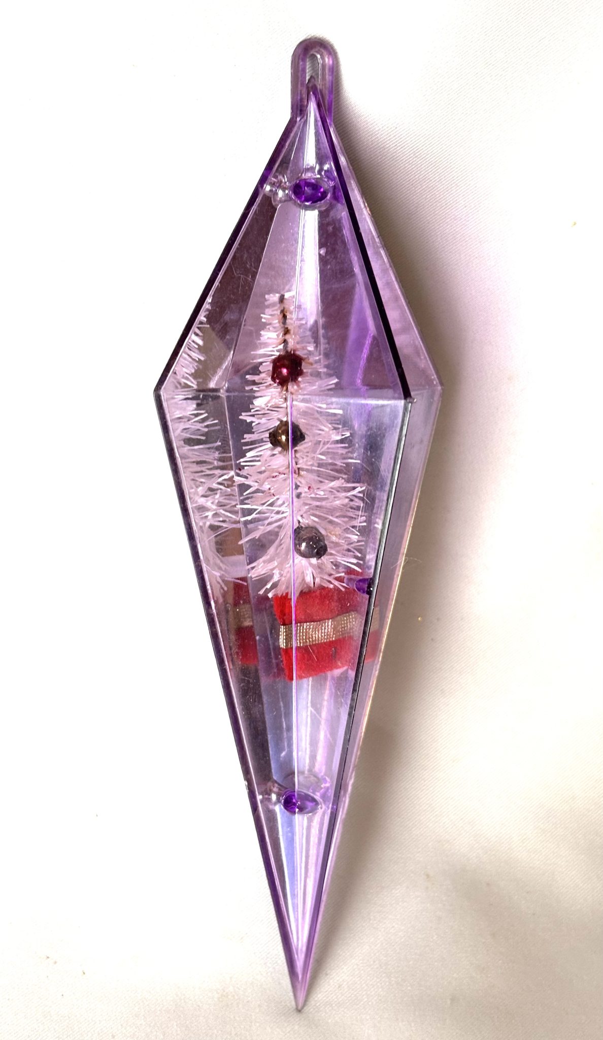 Jewelbrite Diamond Diorama Brush Tree Vintage Jewel Brite Plastic Christmas Ornament 1960s