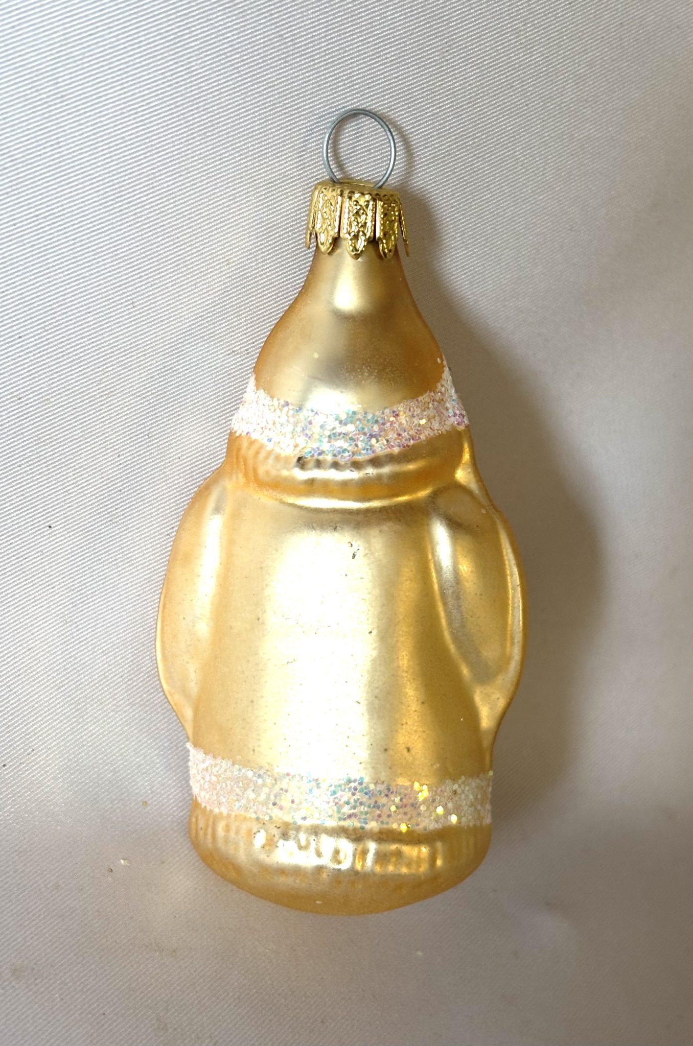 Vintage Gold Santa Holding Tree, Figural Glass Glitter Mica Ornament Mid Century - Image 2