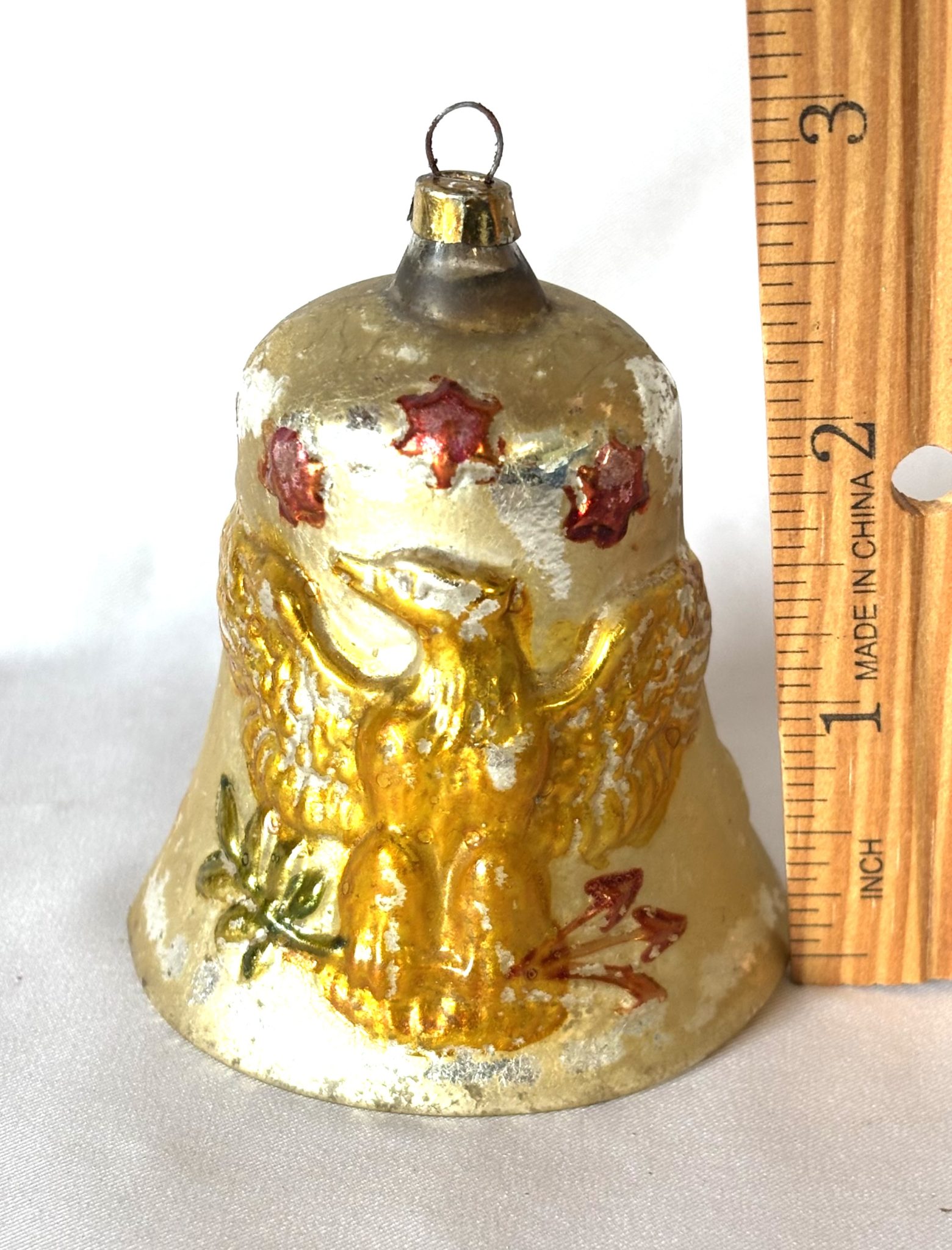 1900s Antique German Patriotic Glass Ornament Eagle Flags Stars Embossed Christmas Ornament - Image 10