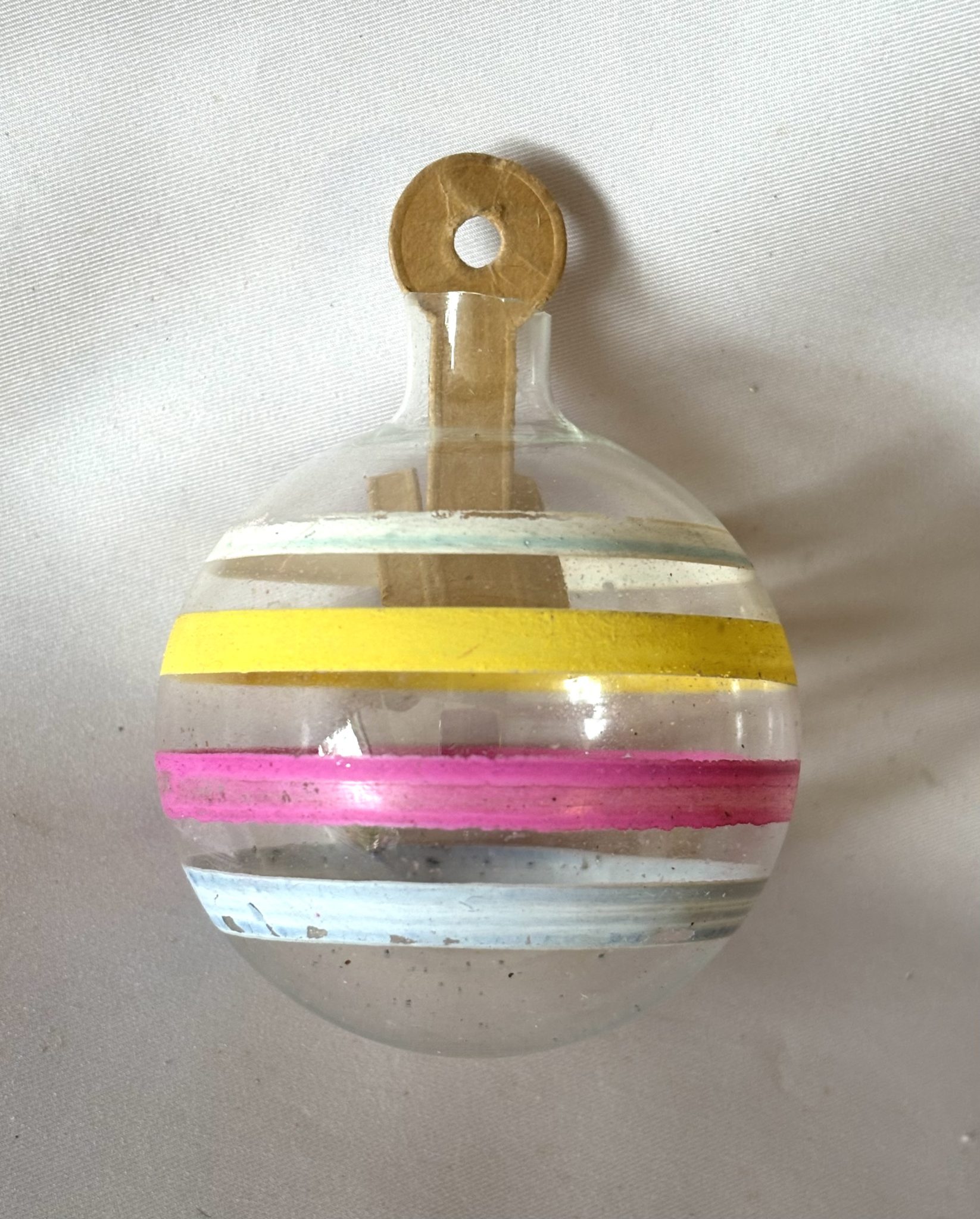 War Era Unsilvered Striped Paper Cap Christmas Ornament Multi Color Corning 1940s