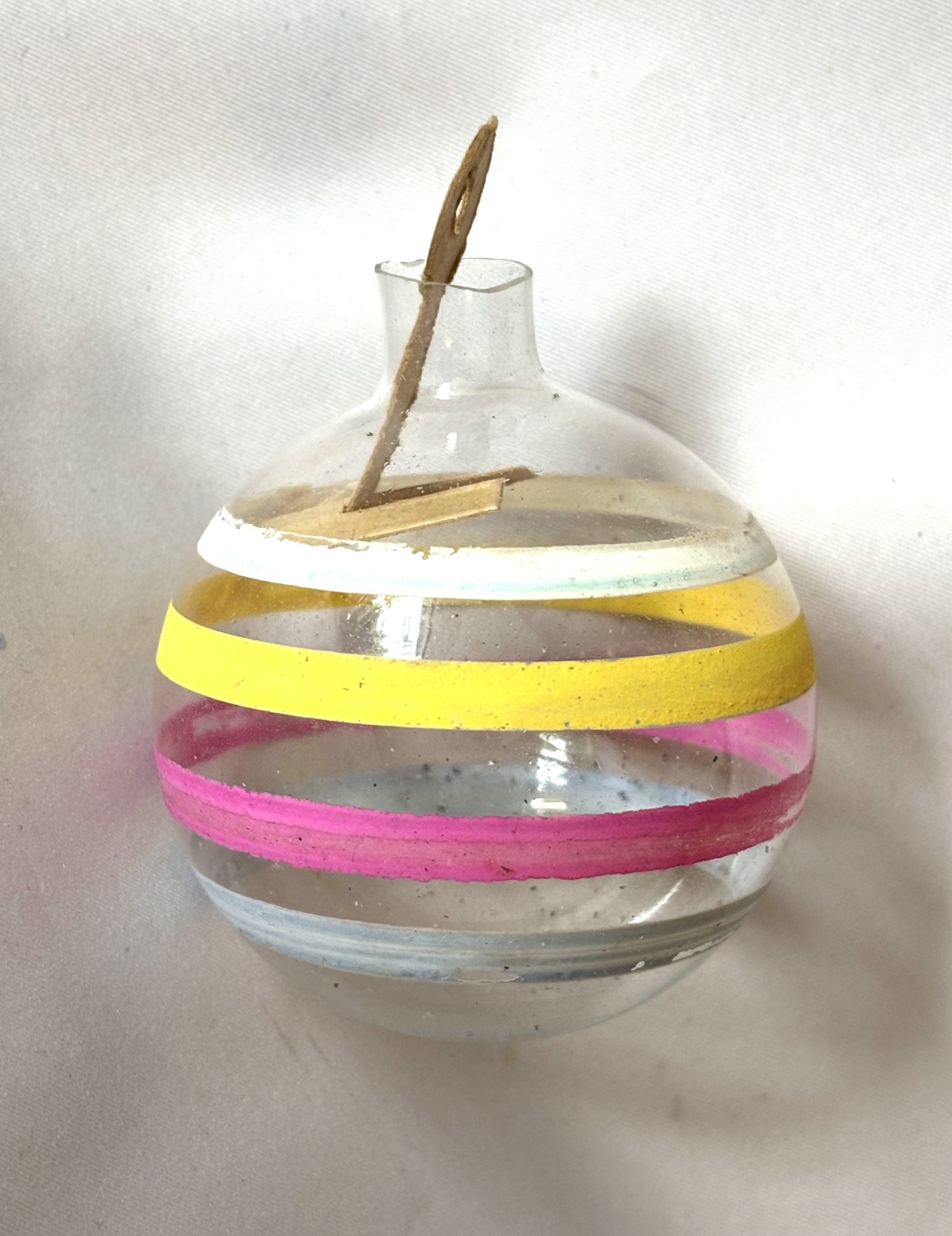 War Era Unsilvered Striped Paper Cap Christmas Ornament Multi Color Corning 1940s - Image 2