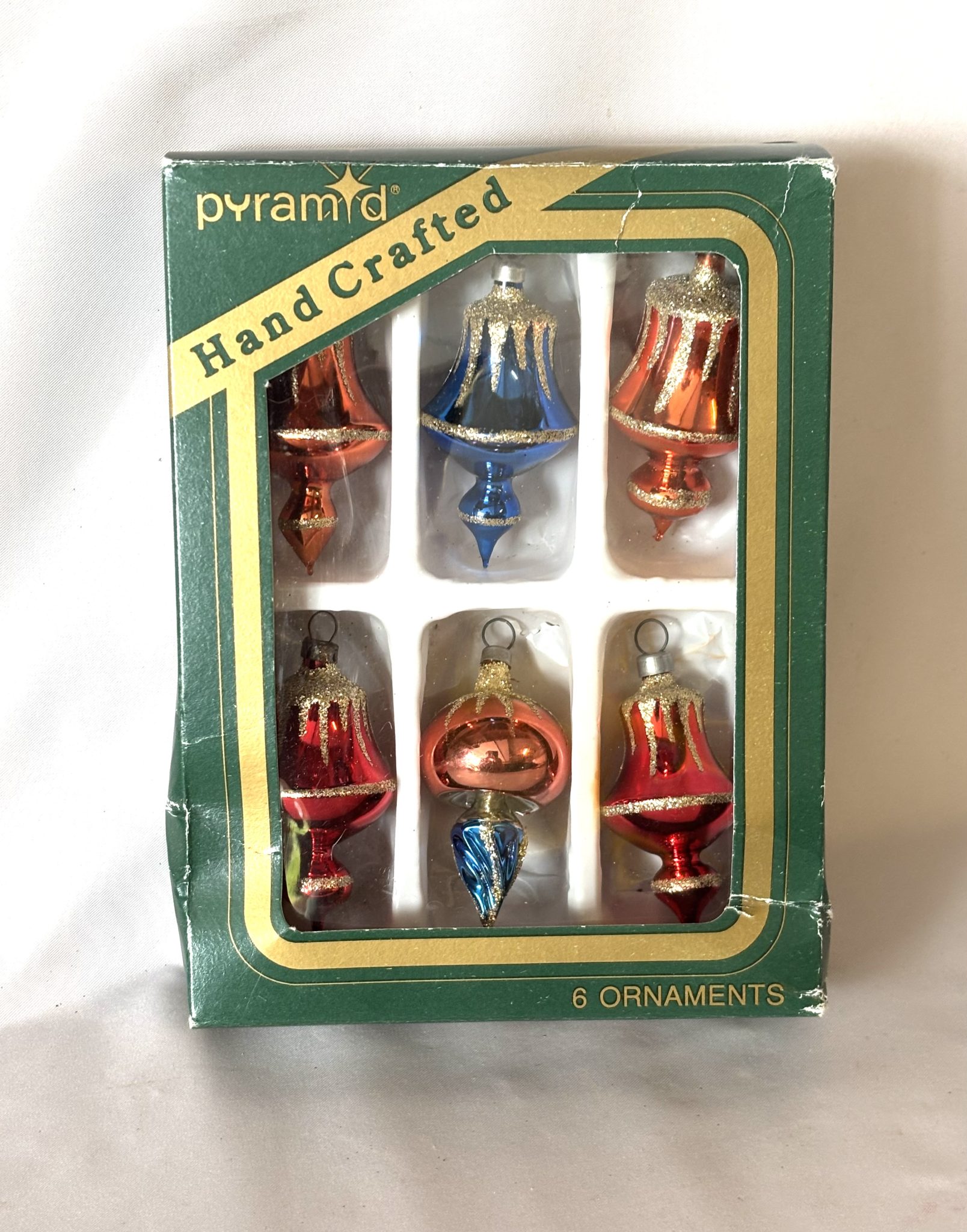 Vintage Multi Color Glass Christmas Ornaments Original Box Six Fluted Teardrops - Image 3