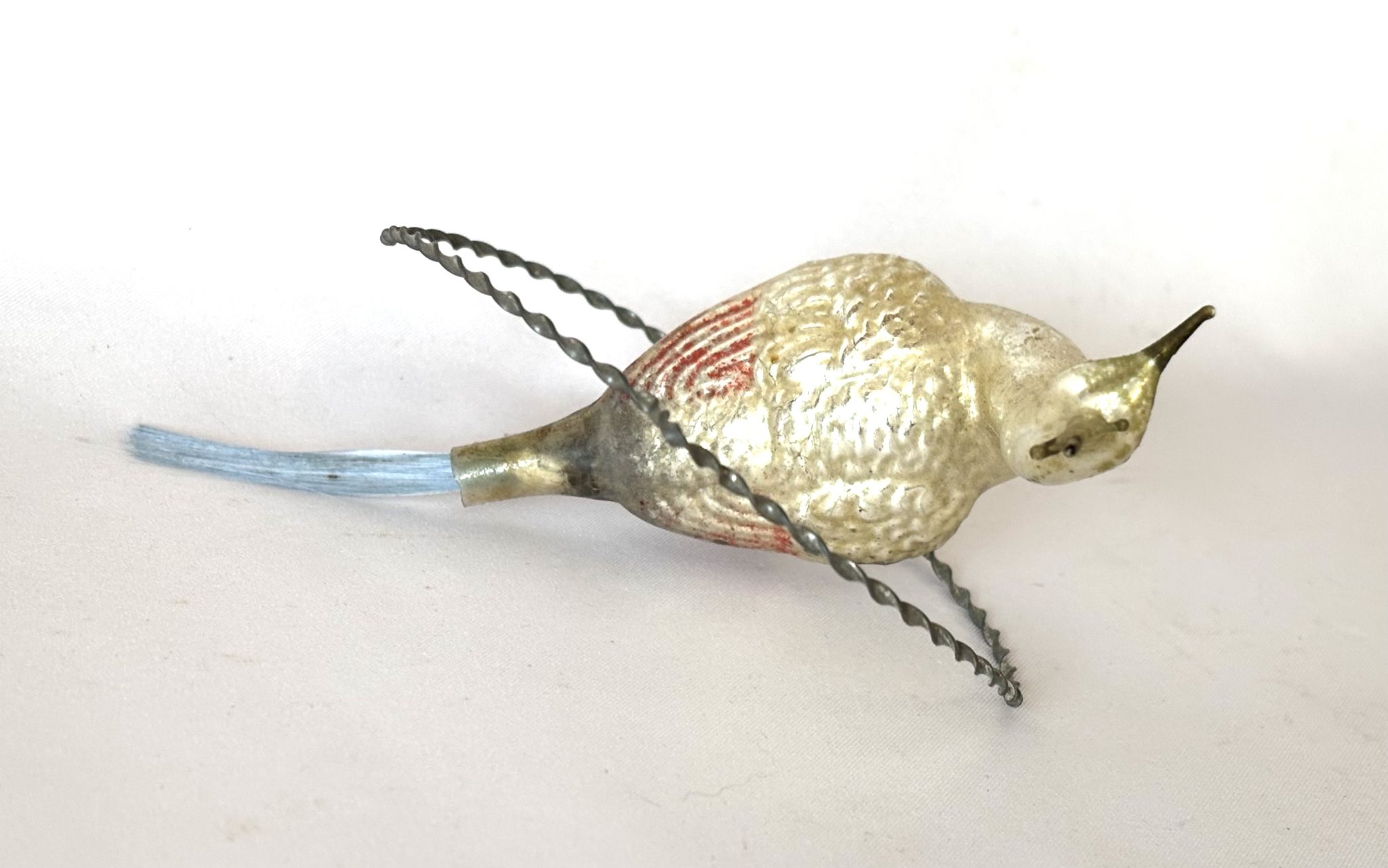 1900s German Glass Peacock in a Ring Ornament Bird Metal Ring Christmas Ornament - Image 4