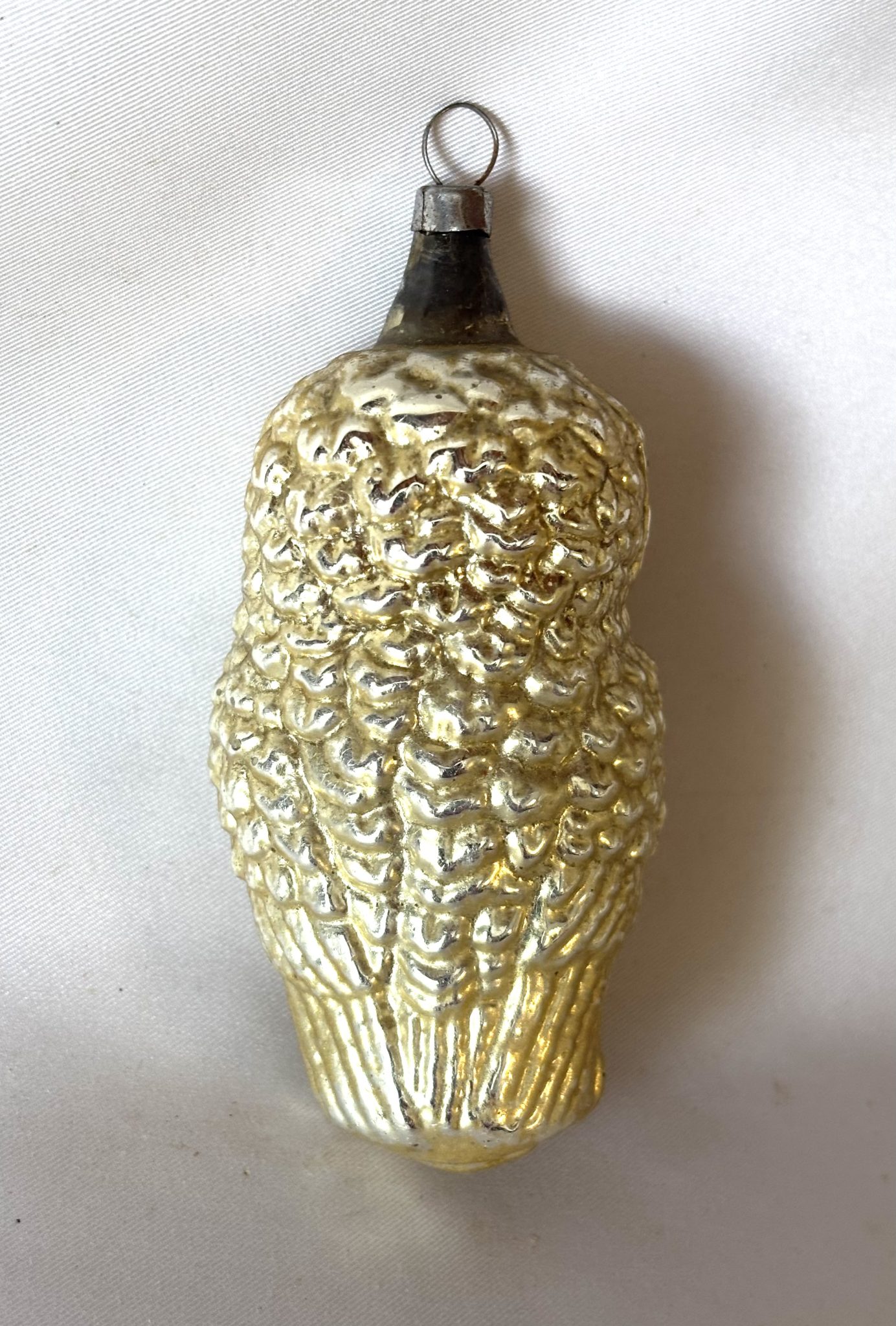 1920s Glass Owl Bumpy Christmas Ornament Yellow Eyes, Antique German Figural Ornament - Image 3