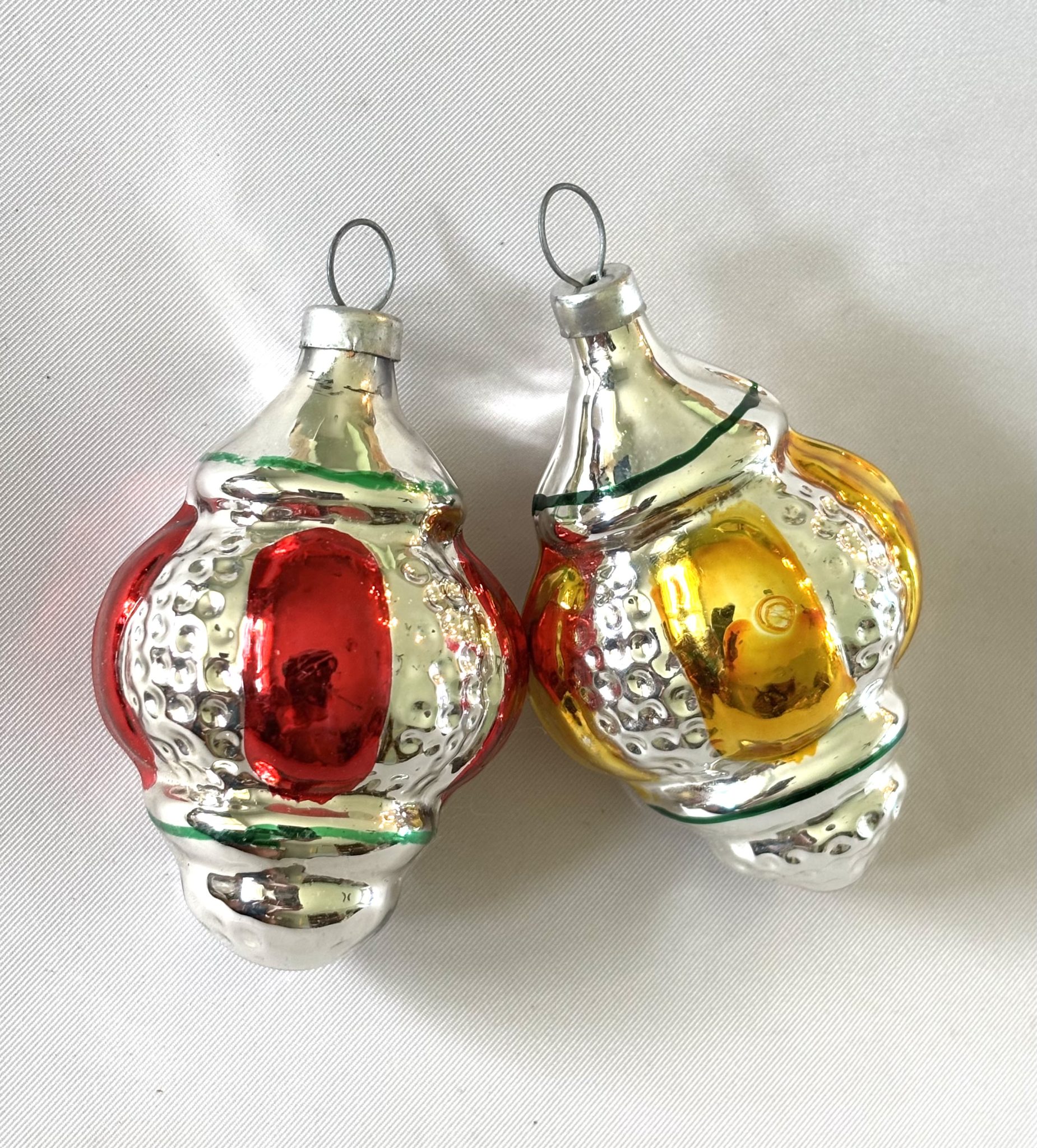 Vintage Bumpy Glass Ornaments Two Embossed Teardrop Blown Glass Christmas Ornaments