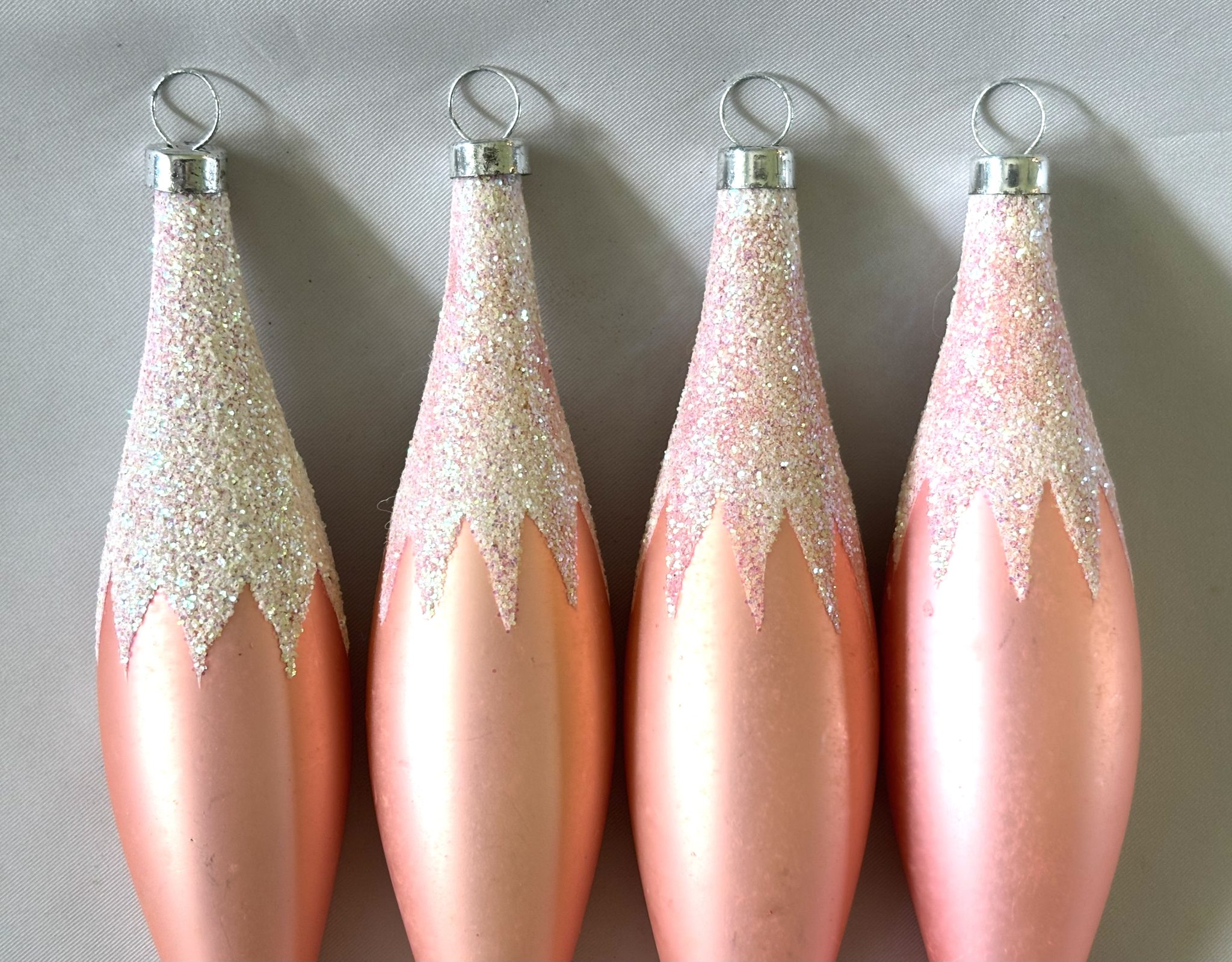 Vintage Glass Icicle Ornaments Lot 4 Pink Mica Snowcap Teardrop Christmas Ornaments - Image 2