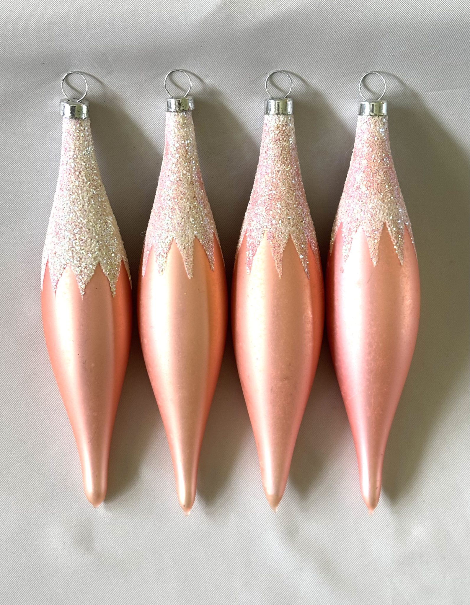 Vintage Glass Icicle Ornaments Lot 4 Pink Mica Snowcap Teardrop Christmas Ornaments